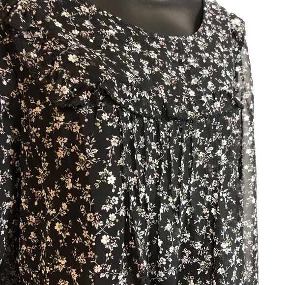 Gap Blouse Semi-Sheer Chiffon Women's Sz L Black Floral Whimsigoth Cottagecore - Picture 5 of 9